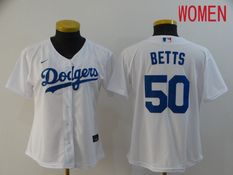 Women Los Angeles Dodgers #50 Betts White Game Nike MLB Jerseys